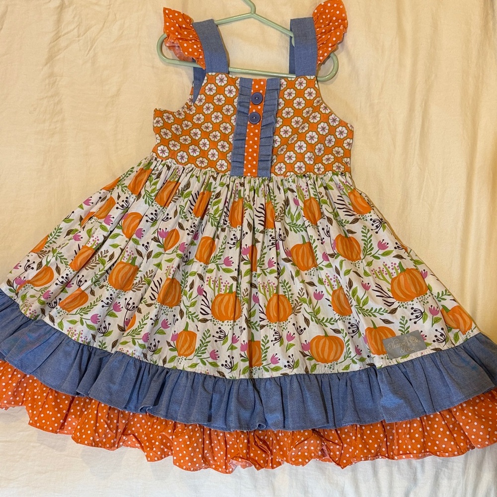 Eleanor Rose Pumpkin Patch Dress - Orange, Blue, White